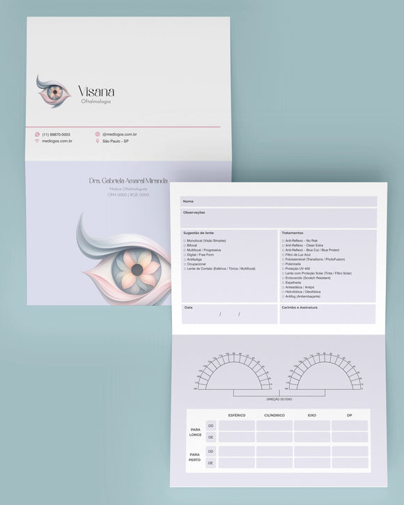 Cartão de de prescrição de óculos. Carteirinha de oftalmologia.