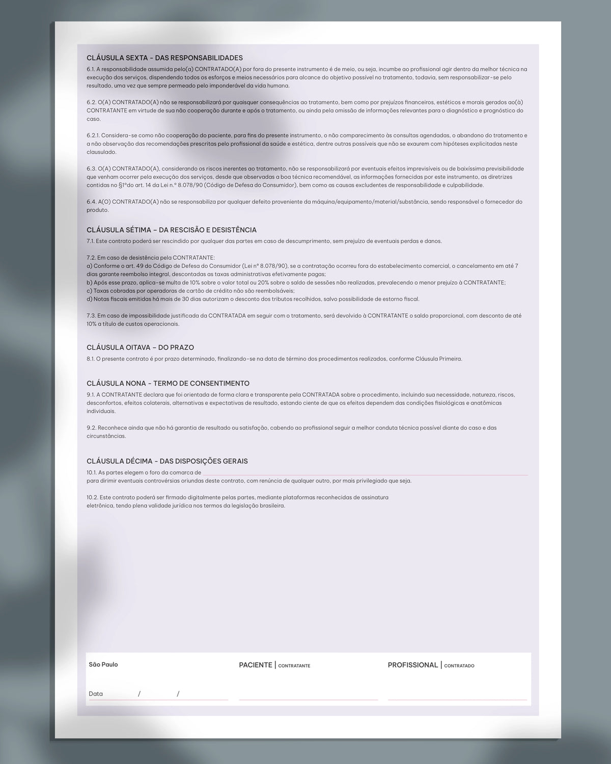 Contrato completo para estética avançada