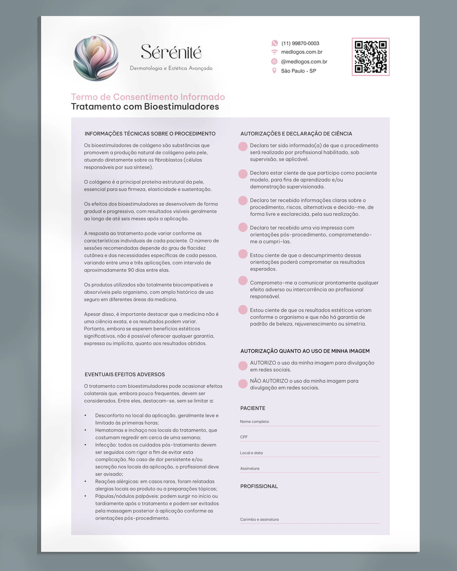 Termo de consentimento para bioestimulador de colágeno