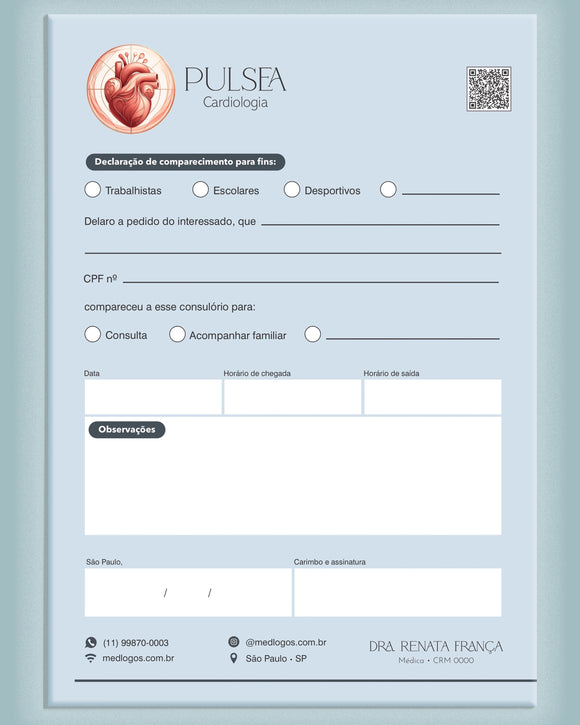 Declaração de comparecimento para cardiologia, impressão premium.
