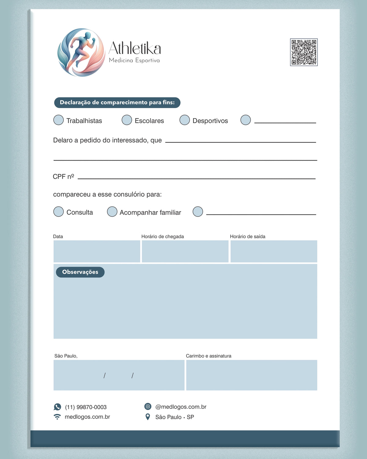 Declaração de comparecimento medicina esportiva - impressão premium e layout funcional