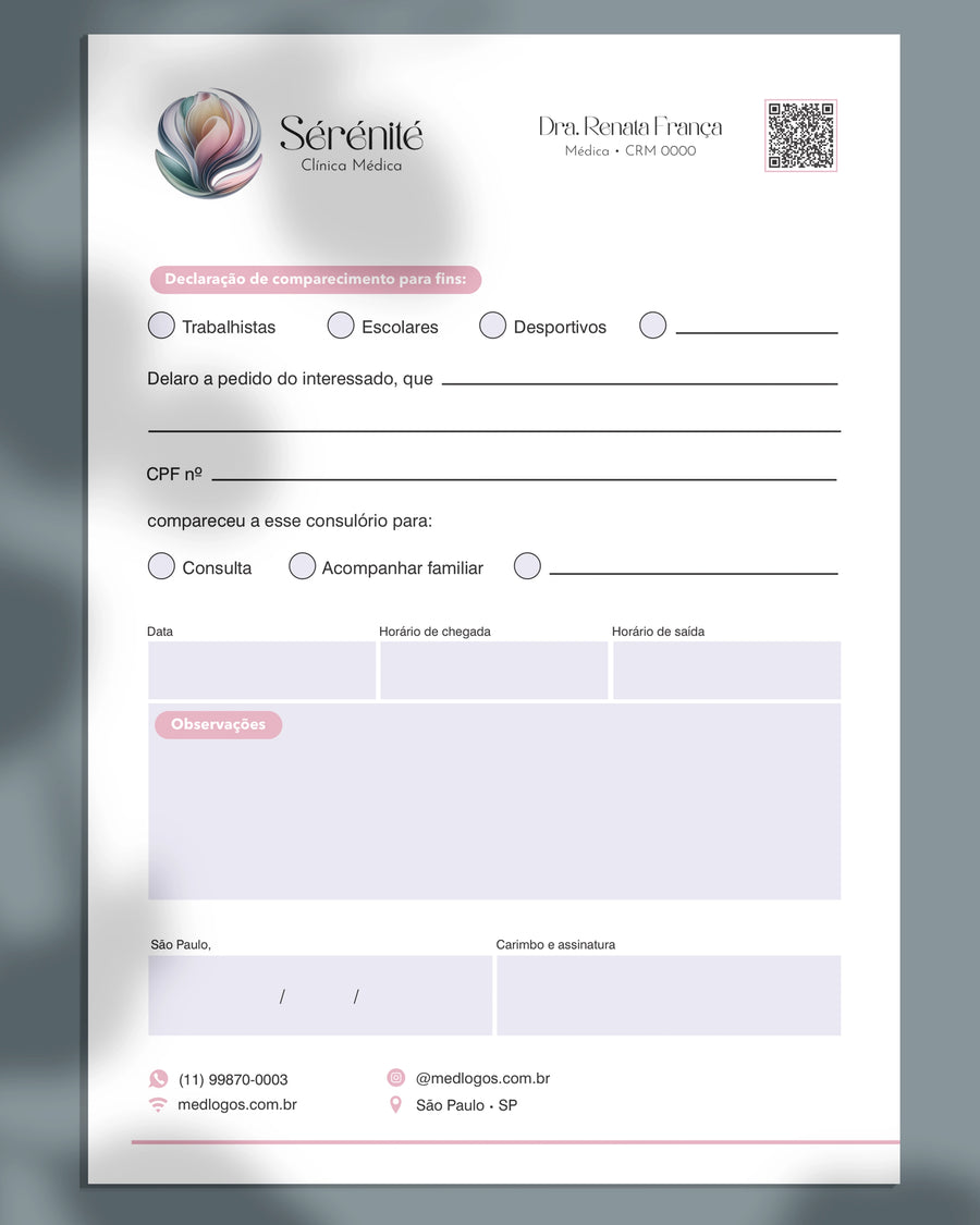 Declaração de comparecimento dermatologia - impressão premium e layout funcional.