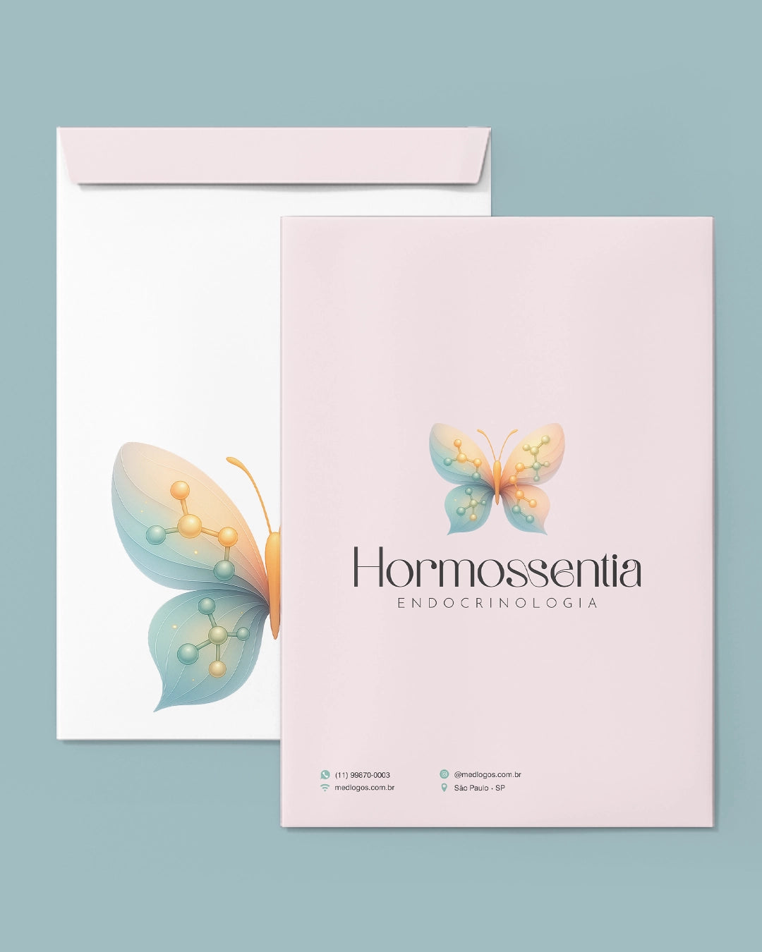 Envelopes saco para exames do modelo Hormossentia Endocrinologia, um rosa e um branco