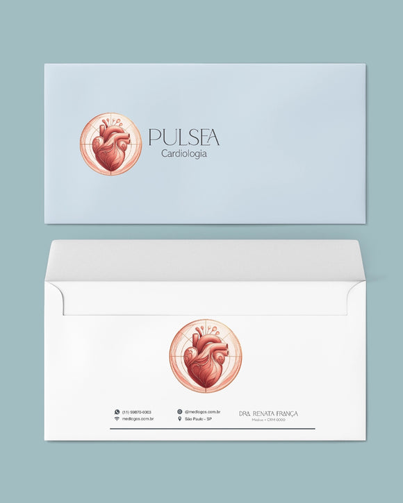 Envelope ofício para exames cardiologia, impressão premium.