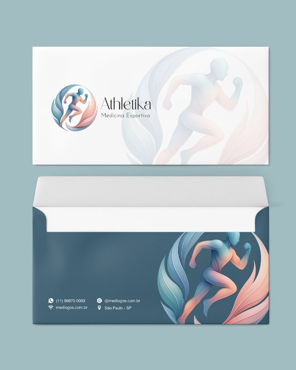 Envelope ofício para exames medicina esportiva - impressão premium e layout funcional.