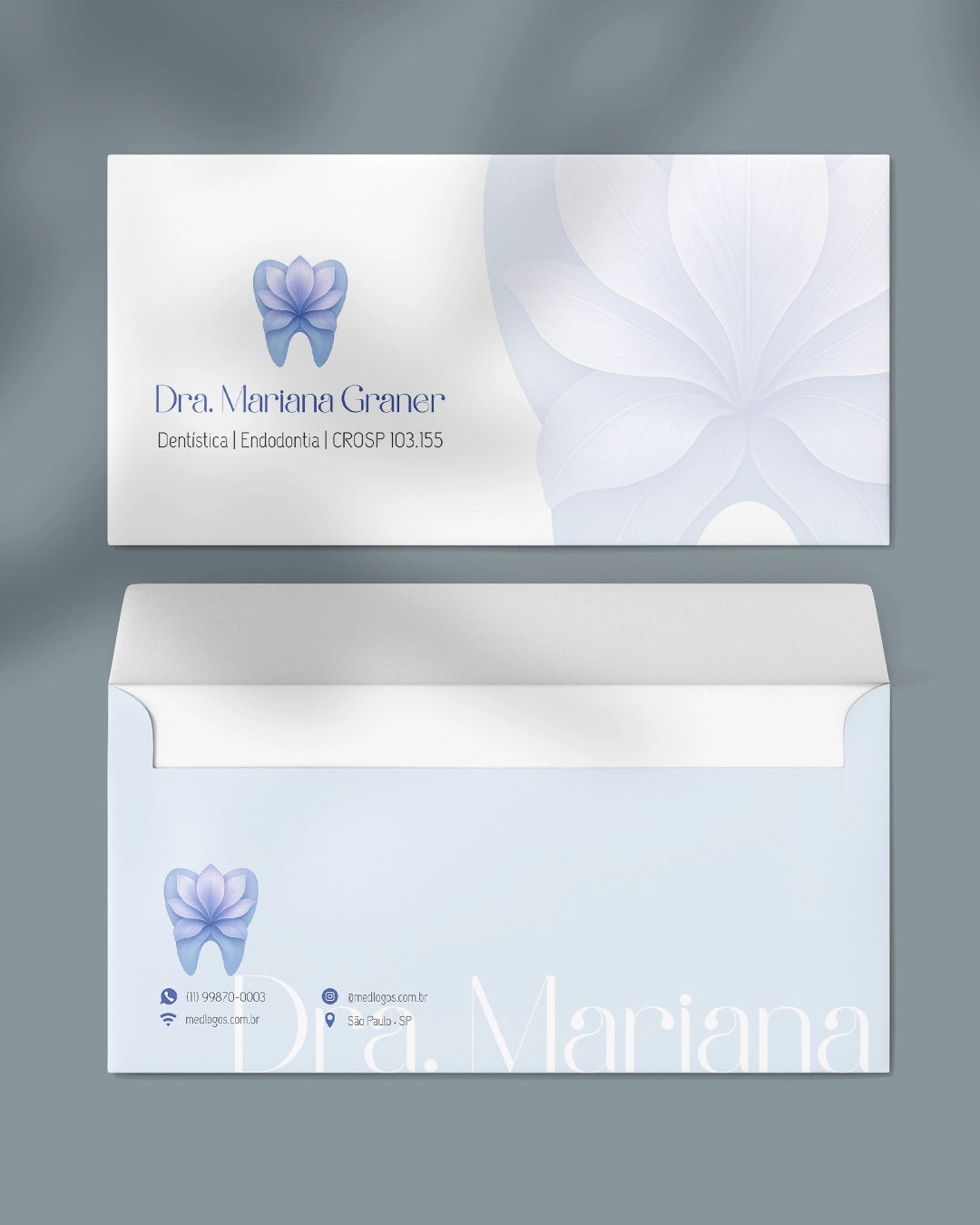 Envelope ofício para exames odontológicos, impressão prática e layout funcional.