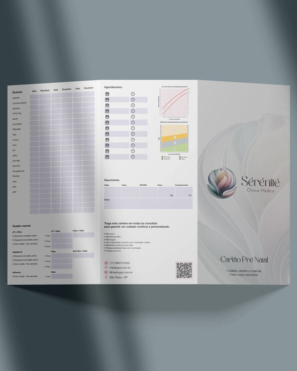 Cartão pré natal da gestante personalizado para médicos especializados em ginecologia e obstetrícia. Impressão gráfica de alta qualidade.