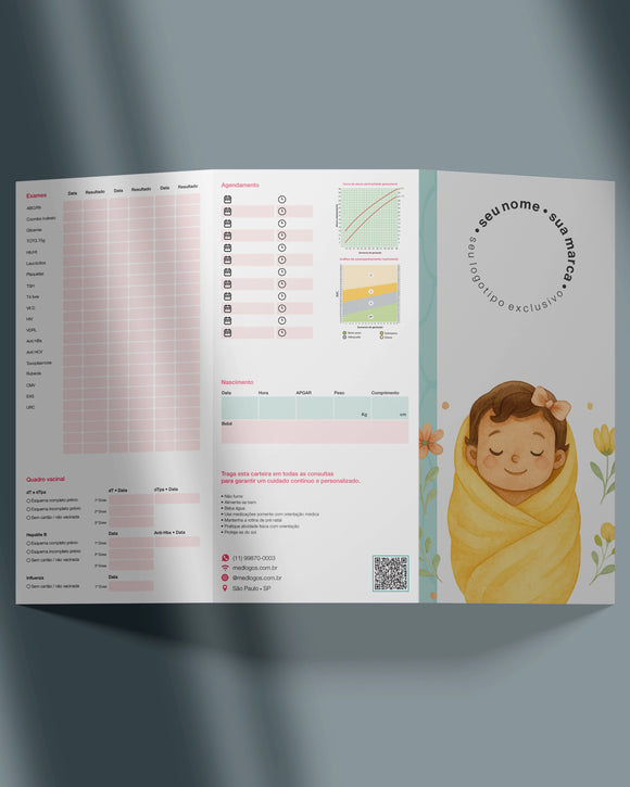Cartão pré natal para ginecologia e obstetrícia personalizado
