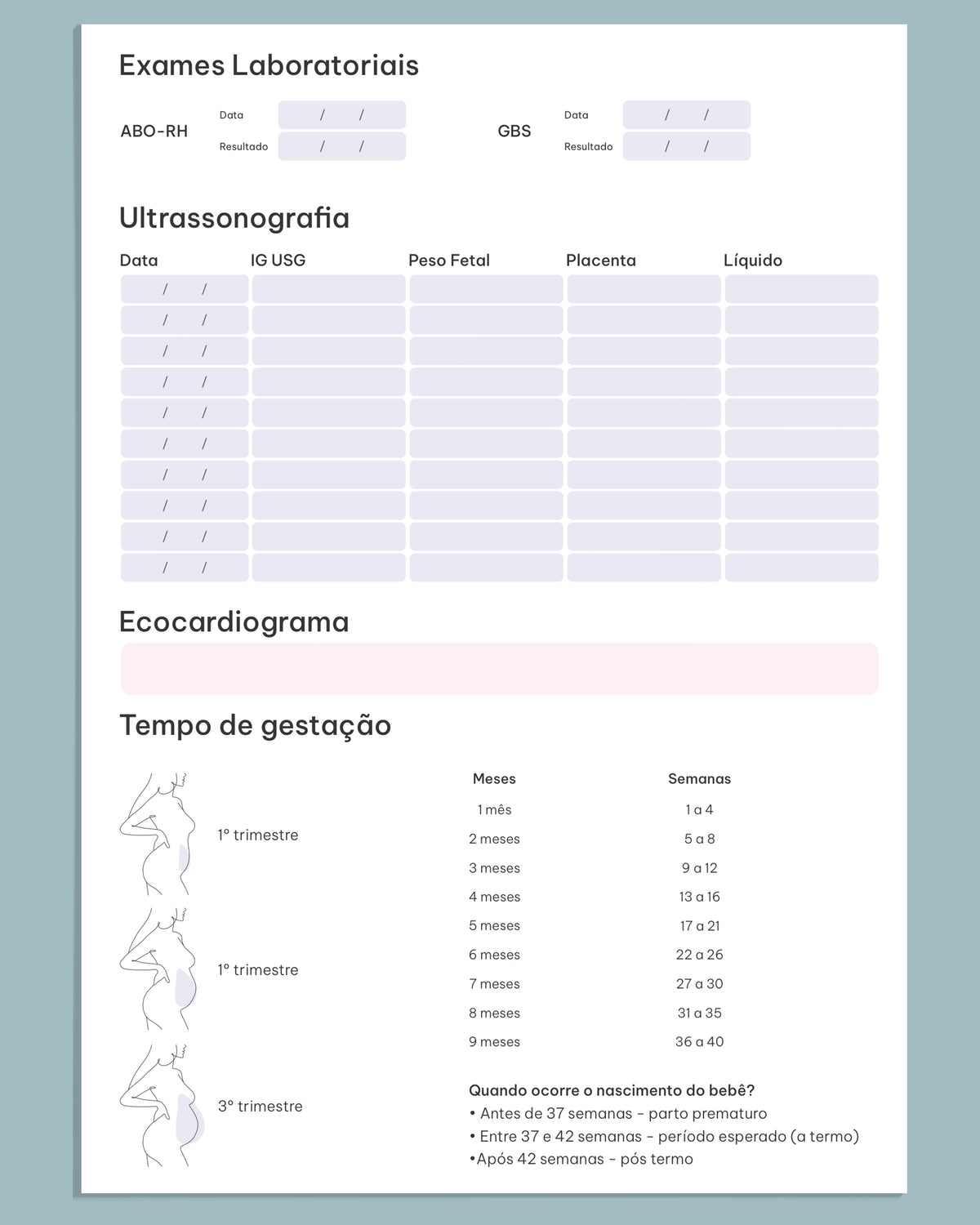 Visão interna de cartão pré-natal focando em vacinas maternas, alta qualidade e customizável pela gráfica especializada.