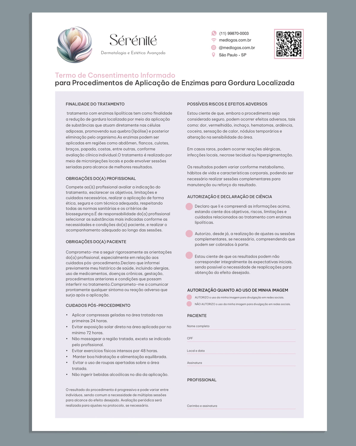 Termo de consentimento para tratamento estético com enzimas