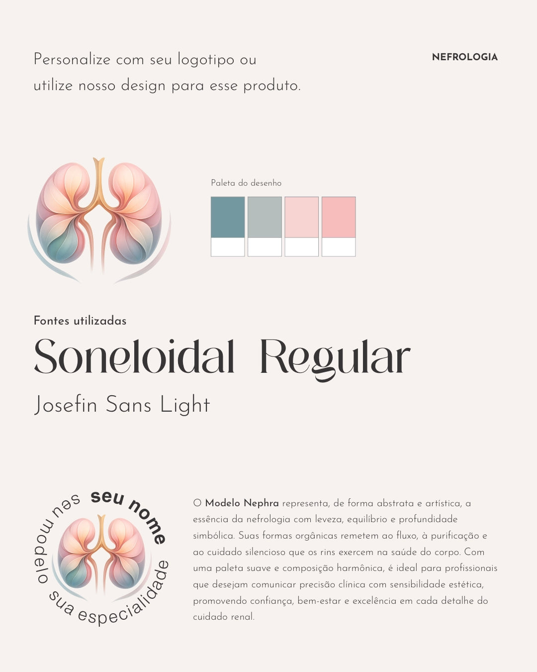 Coleção completa de papelaria personalizada para nefrologia, da gráfica médica de confiança Med Logos®. Inclui receituários, cartões, pastas, envelopes e mais.