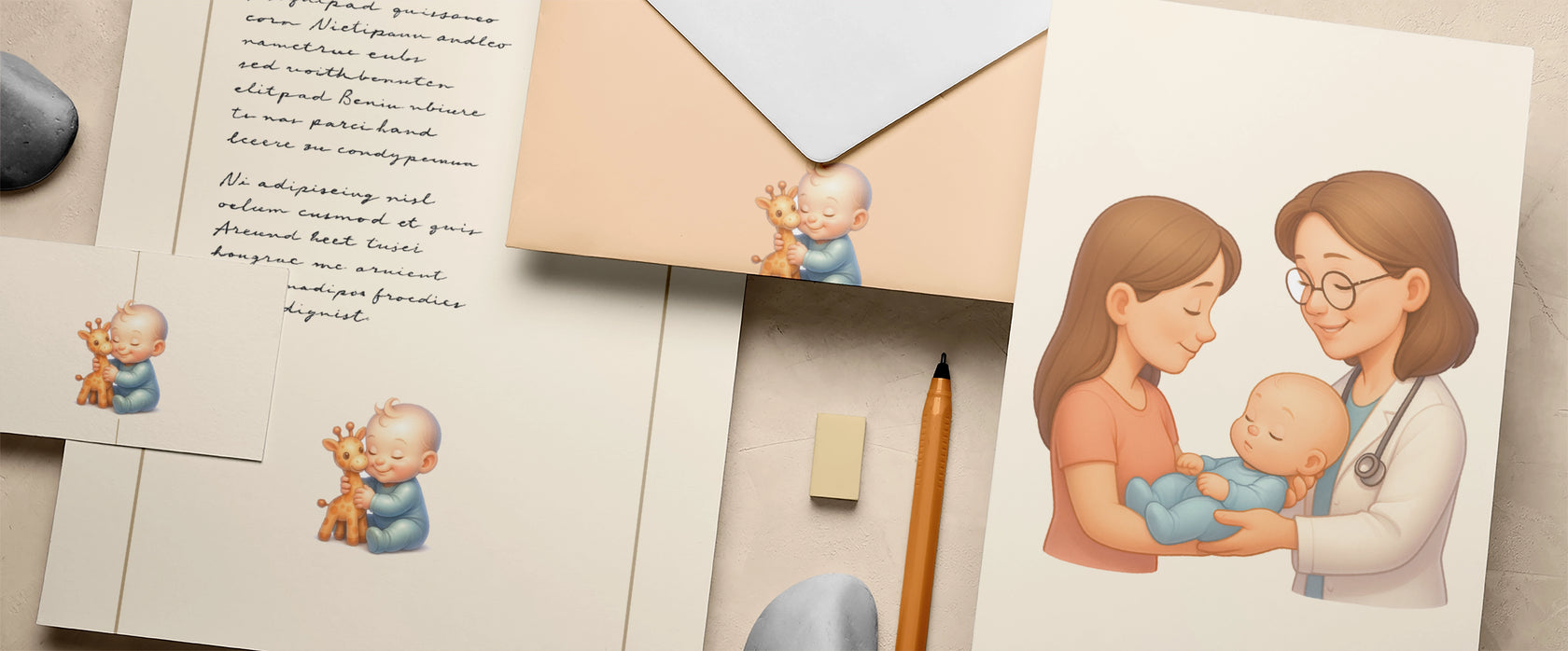 Papelaria completa para pediatras. Gráfica médica especializada com modelos 100% personalizáveis.