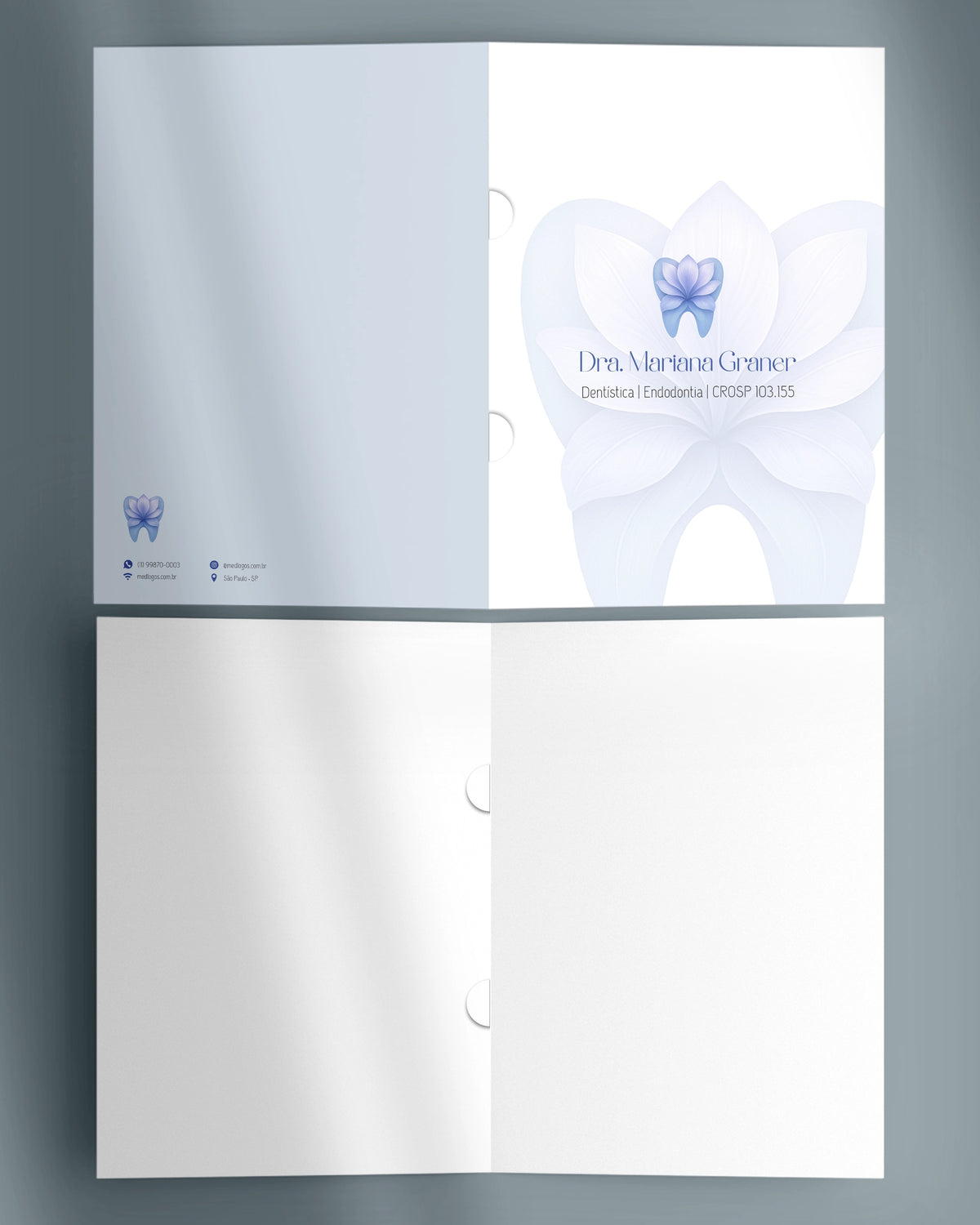 Pasta odontológica para dentistas, impressão premium e design funcional. Versão com orelhas para grampear.