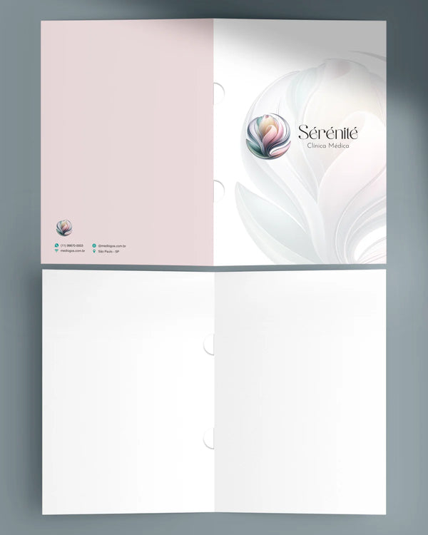 Pastas clínicas para cirurgiões plásticos - papel couchê 300g, design refinado para clínicas de cirurgia estética