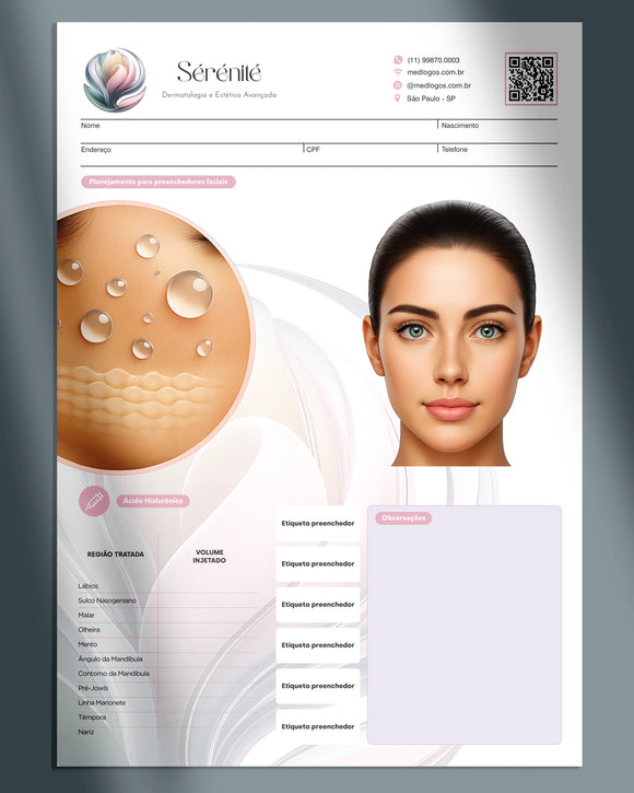 Ficha técnica para preenchimento facial com ácido hialurônico em pacientes femininas