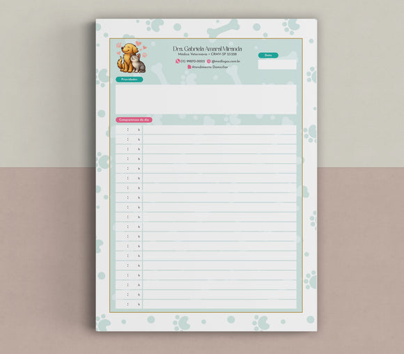 Planner diário de organização para veterinários | Agenda de consultas personalizada para clínica veterinária