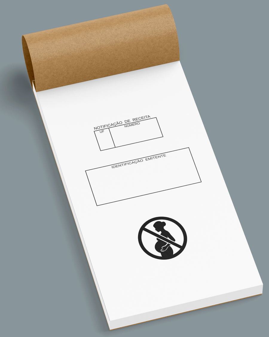 Bloco de notificação de receita de retinoides sistêmicos C2 com capa kraft e símbolo de proibido para gestantes