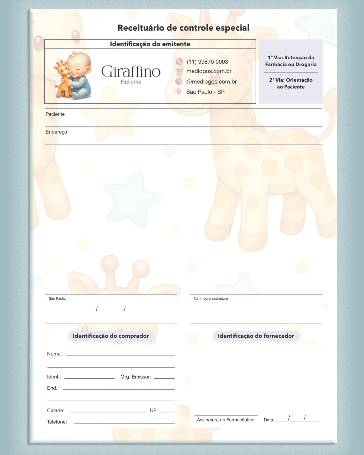Receituário controle especial pediatria São Paulo - impressão confiável.