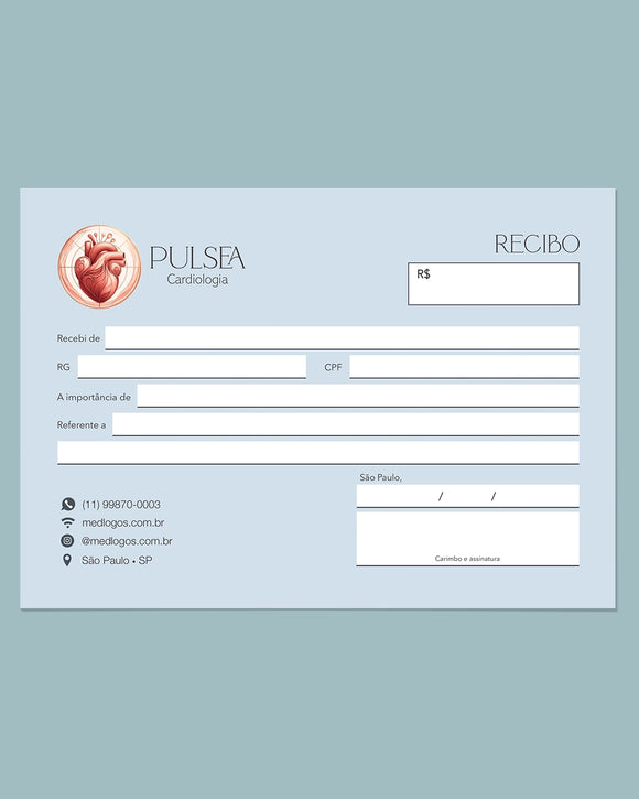 Talão de recibo médico para cardiologia, impressão premium.