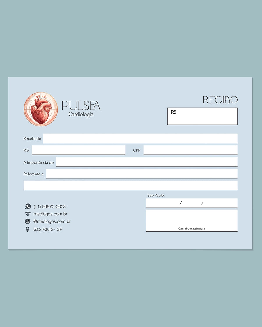 Talão de recibo médico para cardiologia, impressão premium.