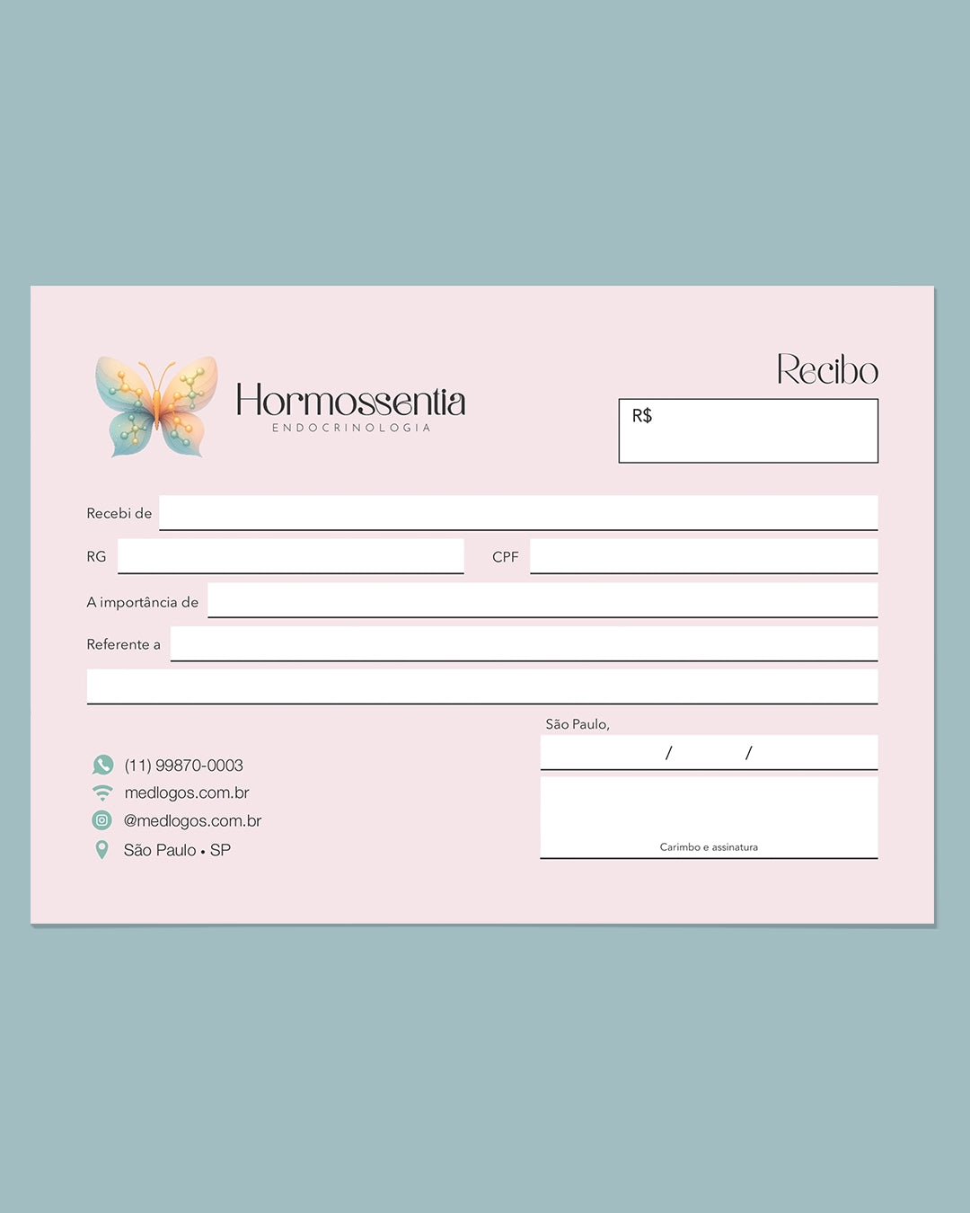 Talão de recibo médico endocrinologia - impressão premium e layout funcional