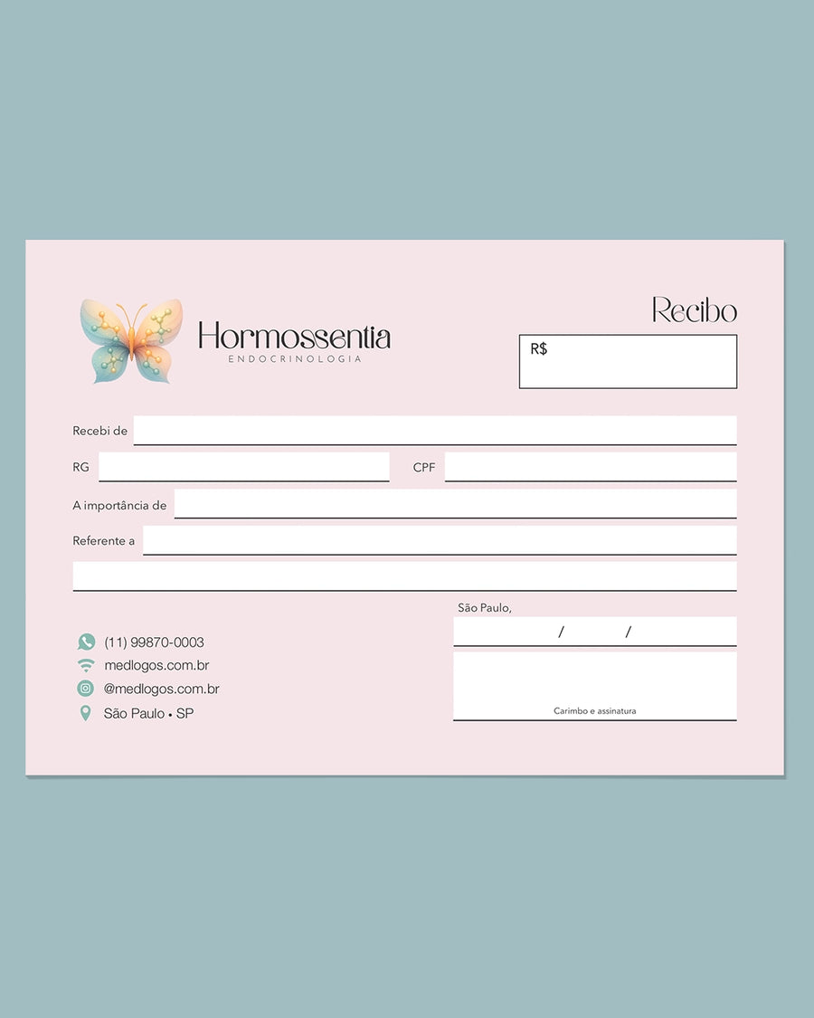Talão de recibo médico endocrinologia - impressão premium e layout funcional