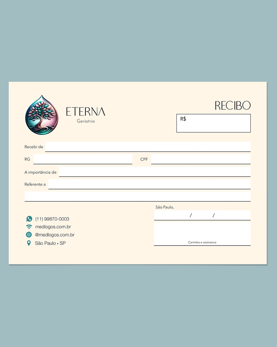 Talão de recibo médico geriatria - impressão premium e layout funcional.