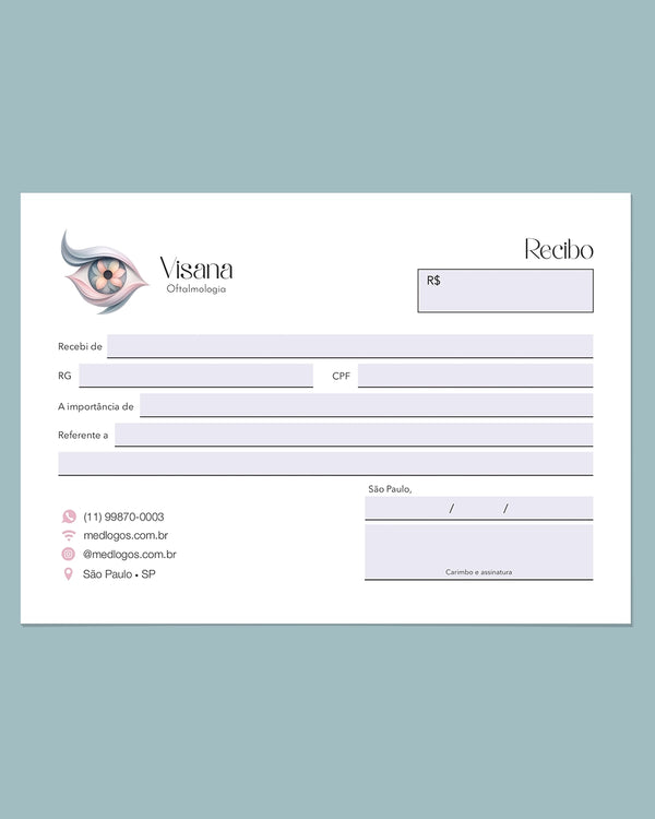Talão de recibo médico oftalmologia - impressão premium e layout funcional.
