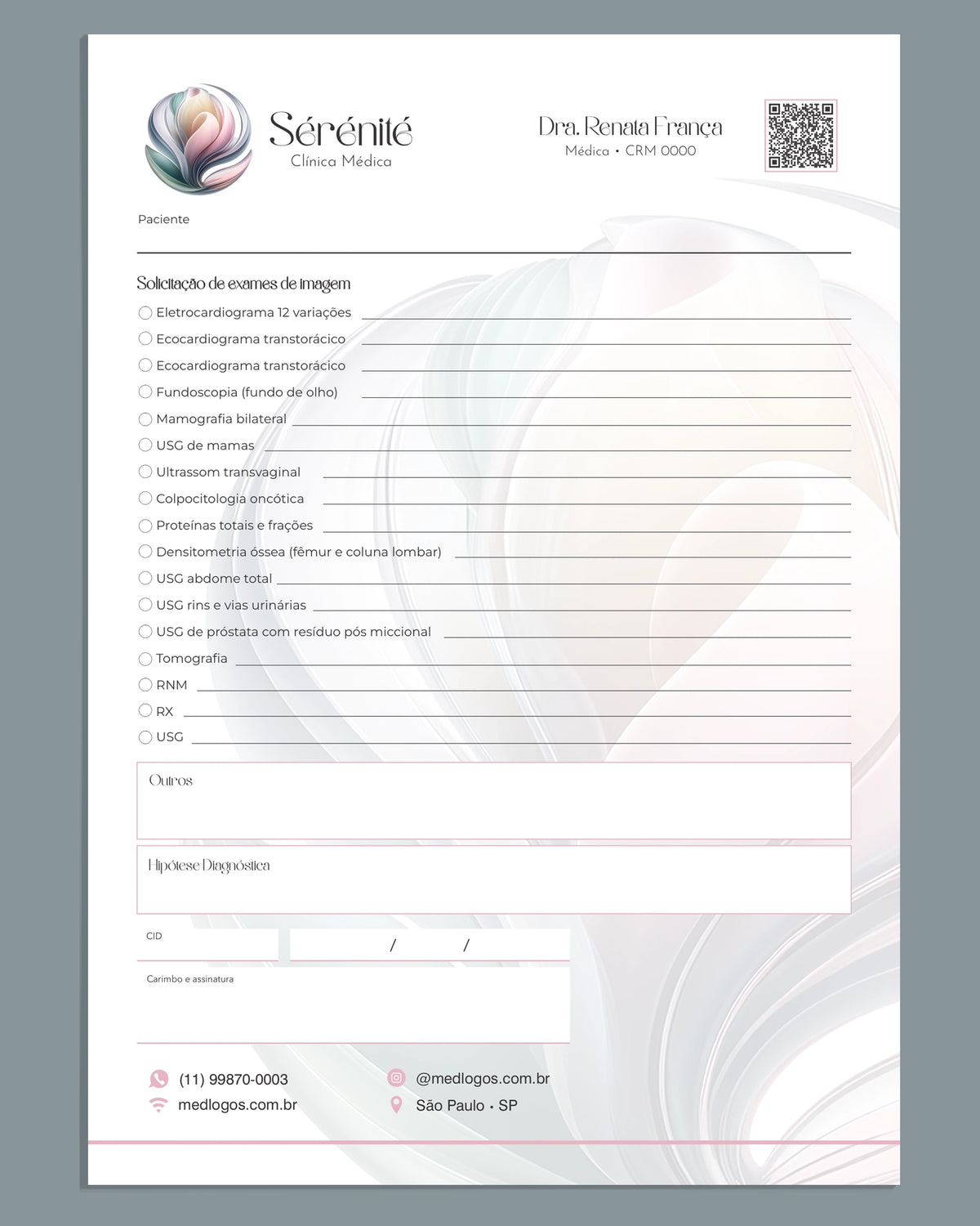 Solicitação de exame de imagem para médicos. Gráfica médica.