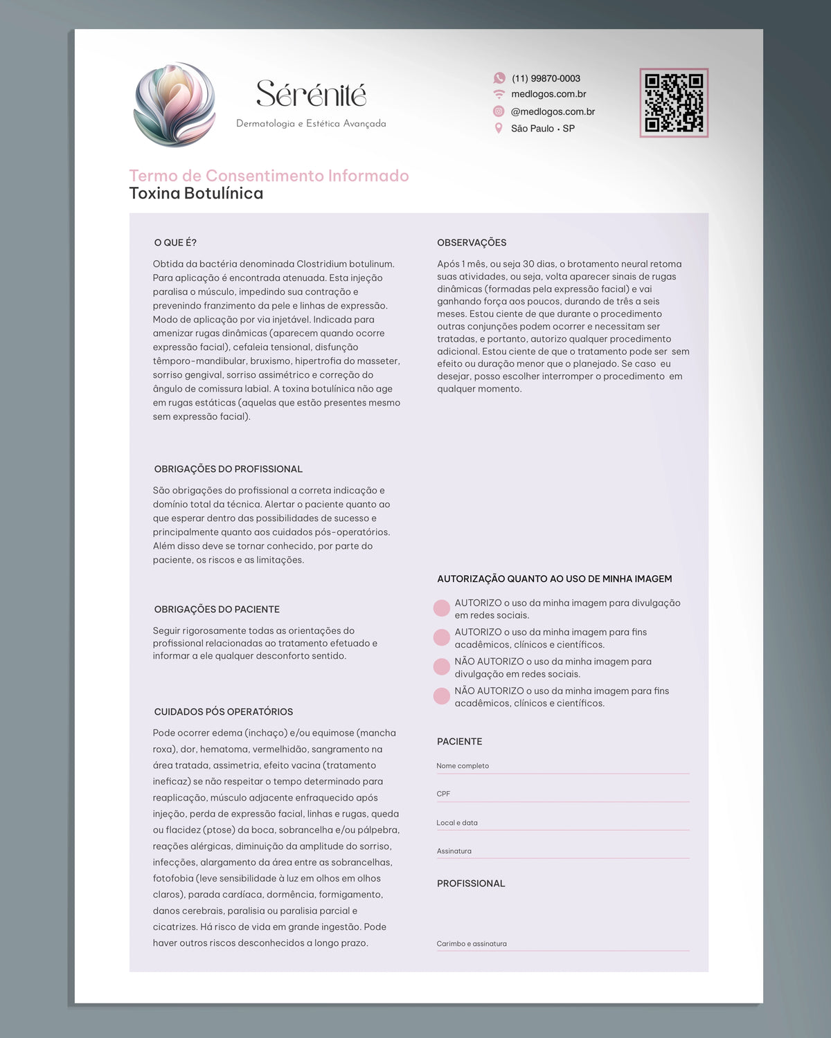 Termo de consentimento para toxina botulínica (Botox)
