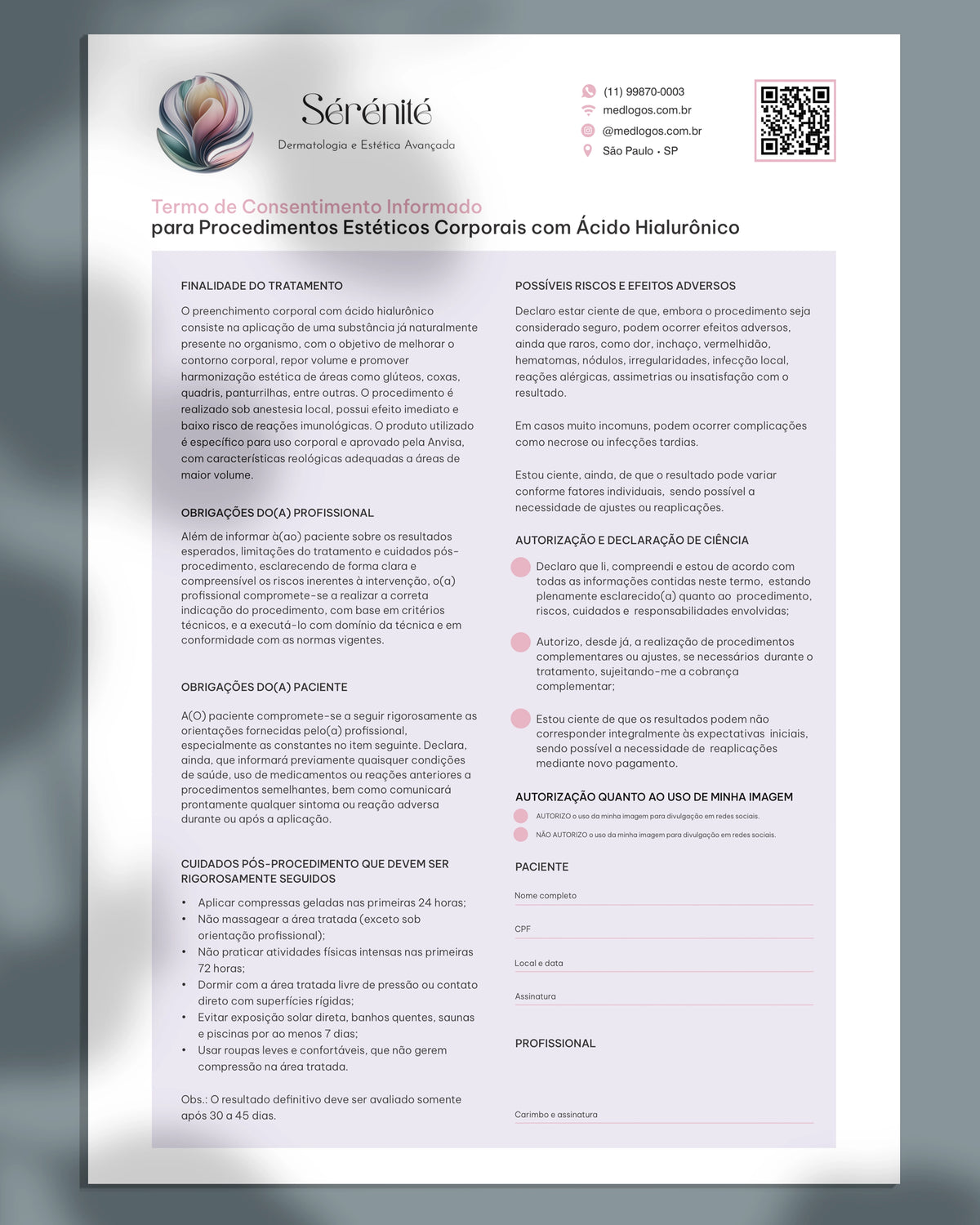 Termo de consentimento para harmonização corporal