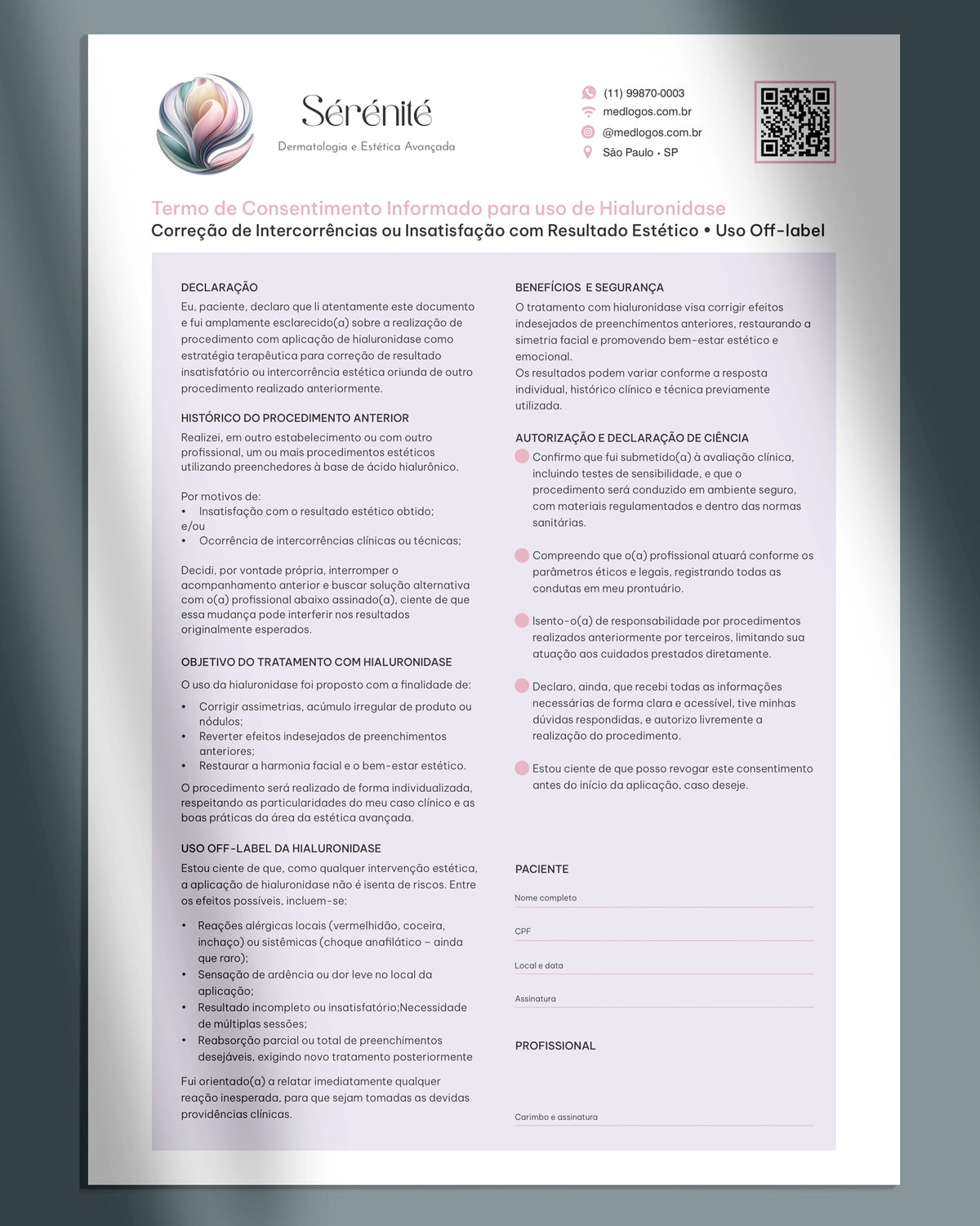 Termo de consentimento para uso Off-Label de Hialuronidase