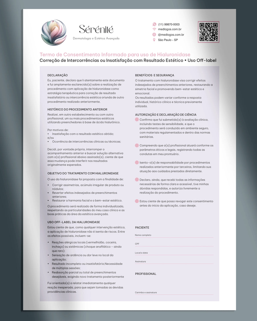Termo de consentimento para uso Off-Label de Hialuronidase