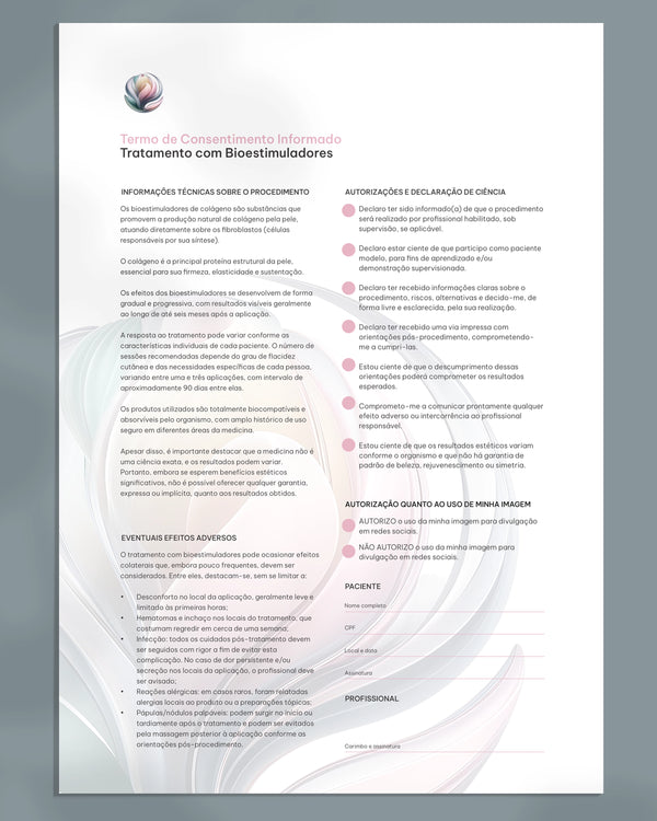 Planejamento clínico de aplicação de bioestimuladores de colágeno. Ficha de injetáveis.