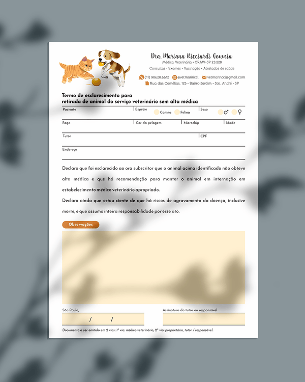Termo de recusa de tratamento veterinário