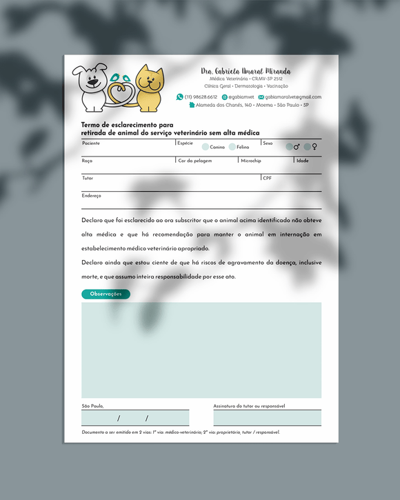 Termo de recusa de tratamento veterinário