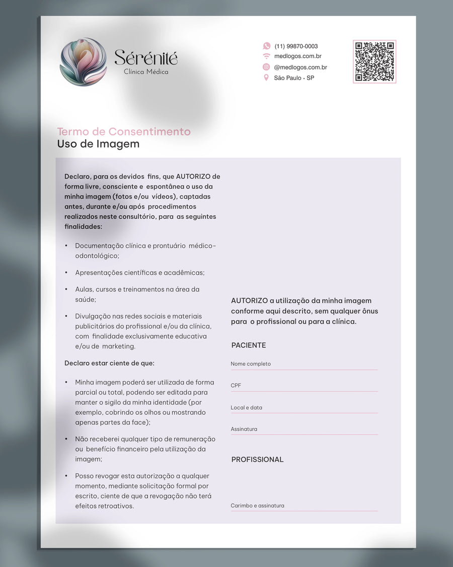 Termo de consentimento para autorização de uso de imagem para estética avançada e harmonização