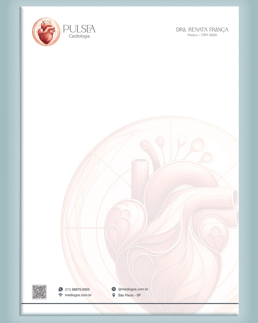 Papel timbrado A4 para cardiologia, impressão premium.