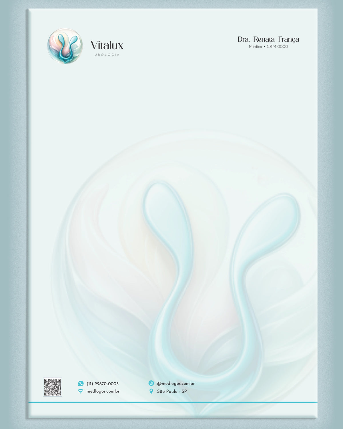 Papel timbrado A4 para urologia com cabeçalho personalizado, logo e dados do médico, impresso pela gráfica Med Logos.