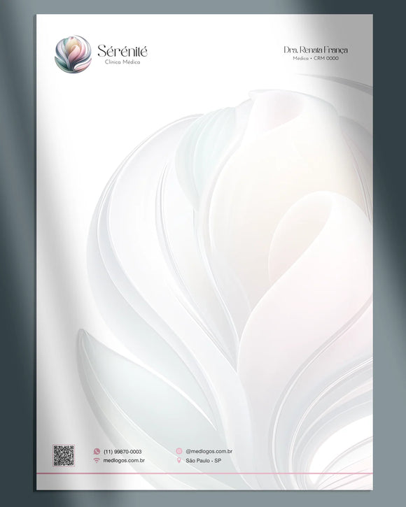 Papel timbrado A4 para cirurgiões plásticos. Impressão refinada, identidade visual profissional e papel offset 90g