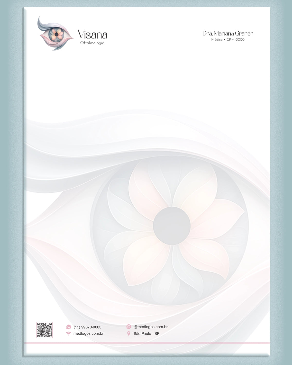 Papel timbrado médico oftalmologia A4 - impressão premium de papelaria médica.