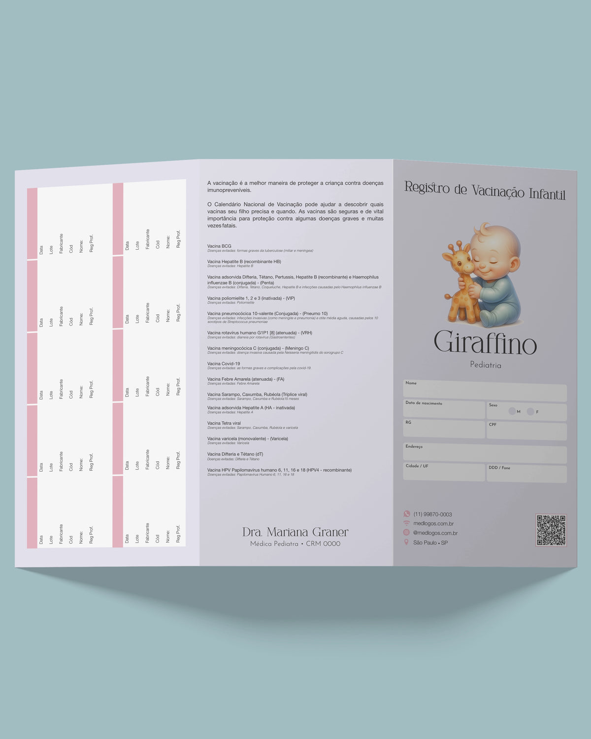Cartão de vacina pediátrico personalizado