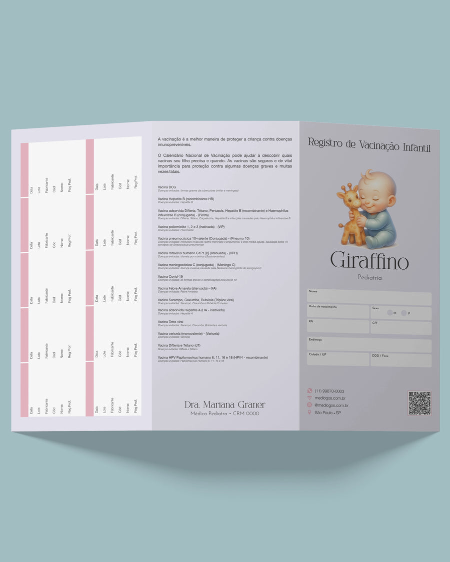 Cartão de vacina pediátrico personalizado